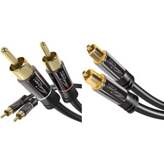 KabelDirekt 1.5m RCA Cable, Stereo Audio Cable 2 x 2 RCA TOSLINK Cable, Optical Audio Cable - 1.5m - Fiber Optic Cable for Soundbar