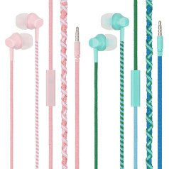 URIZONS Pack of 2 Colourful In-Ear Headphones with Cable - Deep Bass Earphones Noise Cancelling In-Ear Earphones Ear Hooks for Laptop iPhone Computer Workouts Microphone Children