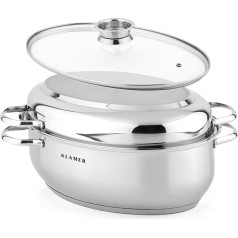KLAMER Roasting Dish with Lid, 38 cm, Oven-Safe, 8.5 L XXL Roasting Dish with Lid, with 4 L Lid Pan, for All Hobs Including Induction, Stainless Steel Roasting Dish