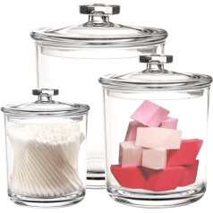Youngever Pack of 3, 1800 ml, 900 ml, 450 ml cotton pad container with lid, reusable apothecary jars made of transparent plastic, cotton pad dispenser and cotton bud container, make-up organiser