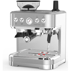 Zstar Espresso Machine, Espresso Portafilter Machine with Integrated Grinder and Professional Milk Foam Nozzle, Stainless Steel, Silver