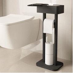 Wealone 4-in-1 Freestanding Toilet Paper Holder with Top Storage Compartment, Bamboo Toilet Paper Holder, Standing Black, Toilet Paper Holder with Wet Wipes Box, Temporary Desktop for Bathroom
