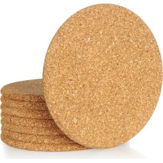 com-four® 8 x Round Cork Coasters, Diameter 19 x 1 cm, Round Coasters for Pots, Pans, Kitchen and Household, Heat Resistant