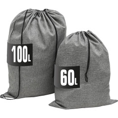 DuneDesign Linen Look: 100 L Laundry Bag Large XXL + 60 L Laundry Hamper Travel - Laundry Bag for Dirty Laundry Laundry Basket Organiser Laundry Bag with Drawstring - Laundry Bag Suitcase Laundry Bag