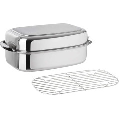 Kelomat, 1993-318, professional stainless steel roasting dish square, with stainless steel lid, dimensions 36 x 24.5 x 15.5 cm, total height 15.5 cm, capacity 8 litres, induction, pure 18/10 stainless steel without coating