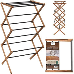 SEPIO Wooden Clothes Airer Black Metal Rods FSC Certified Ash Wood Vertical Clothes Dryer