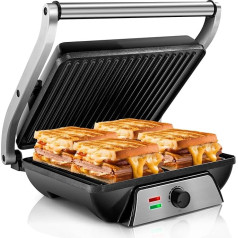 Pukomc Contact Grill Sandwich Maker, Panini Grill with Non-Stick Hotplates, Can be Opened 180 Degrees, Gourmet Contact Grill Toaster, 2000 W Floating Hinge for All Foods