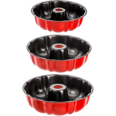 Tosnail Pack of 3 Bundt Cake Moulds, Non-Stick Coated Round Cake Mould, Steel Sheet Baking Mould, Diameter 20 cm, 23 cm, 24 cm, Red