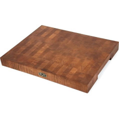 B4K® Chopping Block Made of Oak End Wood | End Grain Board with Handles and Silicone Feet | Antibacterial End Wood Board | End Wood Board | Kitchen Board | Chopping Board (Brown, 43 x 33 x 4.3 cm)