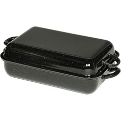 Riess, 0105-022 Frying Pan with Lid 37/26, Classic Baking and Roasting Moulds, Length 43.5 cm, Width 25.6 cm, Height 13.3 cm, Enamel, Black, Roasting Tray, Oven Pan, Induction