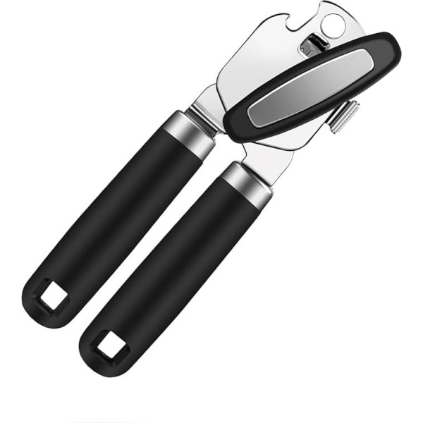 OneCut Can Opener, Manual Stainless Steel Can Opener, Effortless Open Cans with Heavy Duty Manual Can Opener, Smooth Edges and Comfortable Handle for Arthritis and Weak Hands (Black)