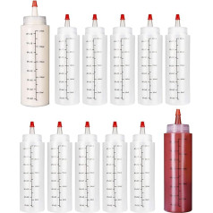 Ideal Swan Pack of 12 Squeeze Bottles 250 ml Squeeze Bottle Squeeze Bottle Dosing Bottle Squeeze Bottle with Cap Kitchen Dispenser Bottles for Oil, Ketchup, Mustard, Mayo, BBQ Sauce Bottle Plastic,