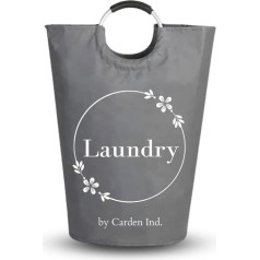 CARDEN Modern Laundry Basket Grey with Handle 82 L Laundry Hamper Laundry Sorter Laundry Basket Laundry Bag Storage Basket Foldable with Writing 'Laundry' and Floral Pattern Gift