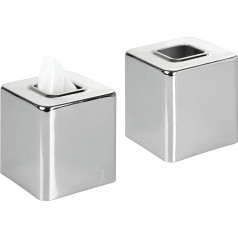 mDesign Tissue Box - Metal Tissue Box for Bathroom - Tissue Dispenser Also Suitable for Dresser or Desk - Set of 2 - Silver