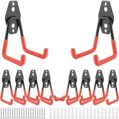 WOPPLXY Pack of 10 Garage Wall Hooks, Orange Wall Hooks, Heavy Duty Double Hooks, Garage, Tool Hooks for Garage, Ladder, Hose, Chair, Bicycles, Power Tools, Bulky