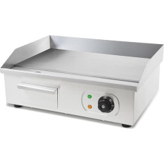 vertes Griddle Plate Plancha Grill Electric 3000 W Stainless Steel (Grill Surface Smooth 55 x 35 cm, Thermostat, Temperature 50-300 °C, Spray & Heat Protection, Collection Container, Non-Slip Rubber