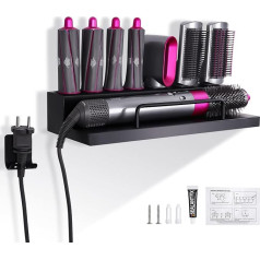 Birshe Wall Mount Holder for Dyson Airwrap Styler Accessories, Black Storage Holder for Dyson Airwrap, Curling Iron Holder for Dyson Airwrap with Adhesive, Screwable Mounting, Aluminium