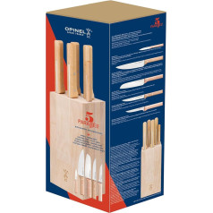 Opinel Parallele Meat Knife Block with 5 Knives, Brown, BENTURE254580