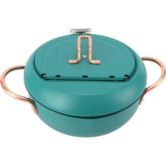 Cuomaop 304 Stainless Steel Fryer Pan with Temperature Control and Lid Japanese Style Steel Frying Pan with Thermometer Japanese Stainless Steel Fryer Pan for Induction Cookers Deep Green