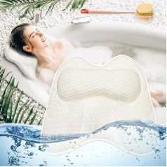 JILERWEAR Bath Pillow 4D Mesh Non-Slip Head & Neck Bath Pillow with 6 Non-Slip Suction Cups, Waterproof Bath Pillow with Double-Sided Bath Brush Home Removable Bath Brush