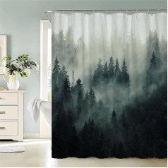 AASIRA Shower Curtain 240 x 200 cm Fir Forest Anti-Mould Waterproof Extra Long Shower Curtains with 12 Shower Curtain Rings Retro Forest 3D Motif Bathroom Curtain for Bathtub Bathroom