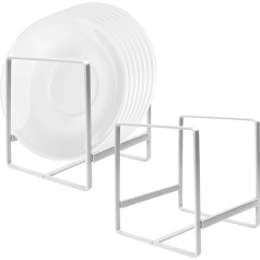 Sporgo Set of 2 Plate Holder: Dish Drainer Metal Plate Holder Stand, Dish Drainer Tableware Upright Dish Rack Plate Holder for Workbenches and Cabinets - White (L)