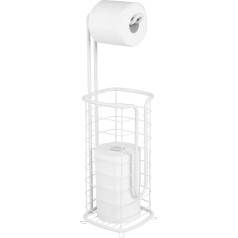 mDesign No Drilling Toilet Roll Holder - Free Standing Toilet Roll Holder for Bathroom - Rust Resistant Paper Roll Holder for Four Rolls - White
