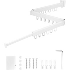 QWORK® Wall-Mounted Clothes Rack 120 cm Foldable Clothes Dryer Wall for Balcony, Kitchen, Bathroom, White