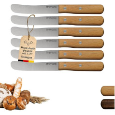 PIKAS SINCE 1727 Solingen Beech Humpback Knife, Set of 6, Sturdy Hollow Pin Rivets, Breakfast Knife, Bread Knife, Direct from Manufacturer & from Own Production, Polishing Extractor