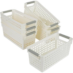 Kurtzy Pack of 6 Basket Boxes with Handles for Storage - 29 x 13 x 12 cm Plastic Basket Set - Organiser Boxes Set Made of Plastic - Set of 6 Storage Boxes - Organiser Box Set - White