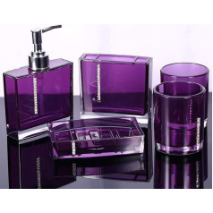 5 Pieces Toothbrush Holder Acrylic Bathroom Accessories Bathtub Cup Bottle Soap Dish Bathroom Vanity Set Bathroom Accessories for Home Bathroom Hotel Purple