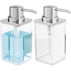 mDesign Square Soap Dispenser Refillable 296 ml Capacity – Very Easy to Measure – Elegant Pump Soap Dispenser Plastic Lotion Dispenser - Set of 2