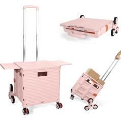 Foldable Shopping Trolley, Folding Portable Utility Trolley with Stair Climbing Wheels, Compact Carry Bag with Magnetic Lid, Rolling Box with Extendable Handle, Robust 80 kg, Pink