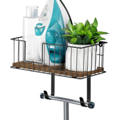 Ironing Board Hanger Wall Mount, Laundry Room, Iron and Ironing Board Holder with Large Wooden Storage Basket and Removable Hooks, Ironing Board Wall Mount for Laundry Room