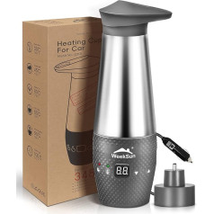Car Kettle 12 V, with Temperature Control for Travel, Camping, Stainless Steel Interior, Fast Boiling, Automatic Shut-Off, Leak-proof and Boil Dry Protection, 348 ml