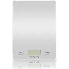 Digital Kitchen Scales with Weighing Knife for Food, Electronic Tempered Glass, Batteries Included, 5kg (Silver)