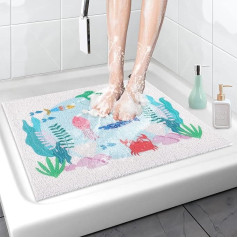 Square Shower Mat, Non-Slip Anti-Mould Bath Mat, 60 x 60 cm, Loofah Shower Mats for Indoor Shower, Washable Bath Mats with Drain, Bath Mat for Bathroom Floor, Bath Mat for Older