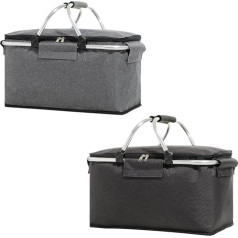 Foldable Shopping Basket, 30 L, Shopping Basket with Cooling Function, Large, Carry Basket, Thermal Shopping Basket, Foldable, Pack of 2 Picnic Baskets for Travel, Picnic, Camping, Shopping, Black +