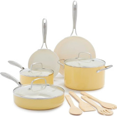 GreenLife Artizan Healthy Non-Stick Ceramic 12-Piece Cookware Set, Pot and Pan Set, PFAS Free, Induction Safe, Dishwasher Safe, Oven Safe, Yellow