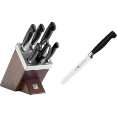 ZWILLING Self-Sharpening Knife Block, 7-Piece Wooden Block, Knife and Scissors & Four Star Utility Knife, Stainless Special Steel, Special Melt, Plastic, 130 mm, Black