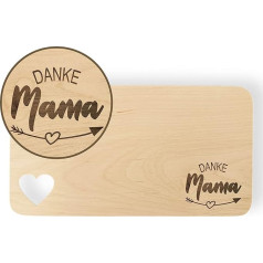 Heyhome Wooden Breakfast Board 'Danke Mama' with Heart Cut-Out | Wooden Board with Engraving for Mother's Day, Birthday and Christmas | 22 x 12 cm | Board Made of Alder Wood for Your Favourite Mum