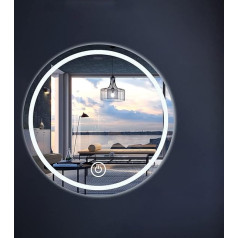 NOYHHAV Bathroom Mirror Round Wall Mirror Bathroom Mirror Cosmetic Mirror Wall Mounted Three-Colour LED Light with Touch Switch (Glass Mirror: 60 cm)