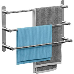 Bathroom Towel Rail No Drilling Wall Mounted 304 Brushed Stainless Steel Bath Towel Holder 60 cm with Hooks, 3-Layer Stable Towel Holder Wall for Bathroom Kitchen Toilet
