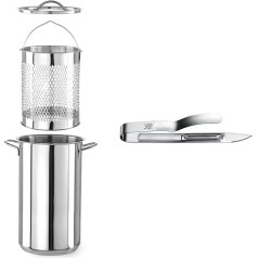HENDI Asparagus Pot Set XL, Suitable for All Cookers 5.5 L, Diameter 160 x (H) 280 mm, Stainless Steel 18/0 & WMF Gourmet Asparagus Peeler 17 cm, Vegetable Peeler Cromargan Stainless Steel, Dishwasher Safe