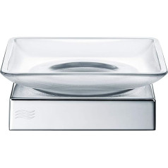 INDA Bathroom Accessories Divo Series Freestanding Soap Dish with Chrome Plated Brass Base and Extra Clear Clear Glass Basin, Dimensions 10.5 x 10.5 x 3.7cm