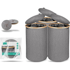 BAHOLI Set of 3 Laundry Baskets with Lid [100L] - Round Laundry Hamper with Removable Laundry Bags - Foldable Laundry Basket with Stable Stand - Round Laundry Baskets