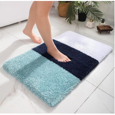 chakme Extra Thick Bath Mat Non-Slip Washable Microfiber Absorbent Bathroom Rug, Three Colors Striped Bath Mat for Bathroom, 61 × 91 cm, Mixed Blue