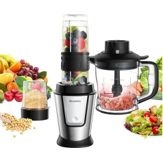 Biolomix Smoothie Maker, 700 Watt 3-in-1 Stand Mixer, Smoothie Mixer, Multifunction Smoothie Maker, Meat Chopper, Ice Crusher/Coffee Grinder with 570 ml Sports Bottle, BPA-Free Tritan