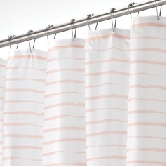 mDesign Shower Curtain - Water Resistant Bath Curtain with Modern Stripe Pattern - Easy Care Shower Curtain - White and Light Pink