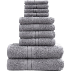DARWEN STAR Pack of 10 Towel Bale Set for Bathroom 4 x Wash Cloths 4 x Hand Towel Set 2 x Bath Towel Set 100% Cotton Bale Sets (Light Grey)